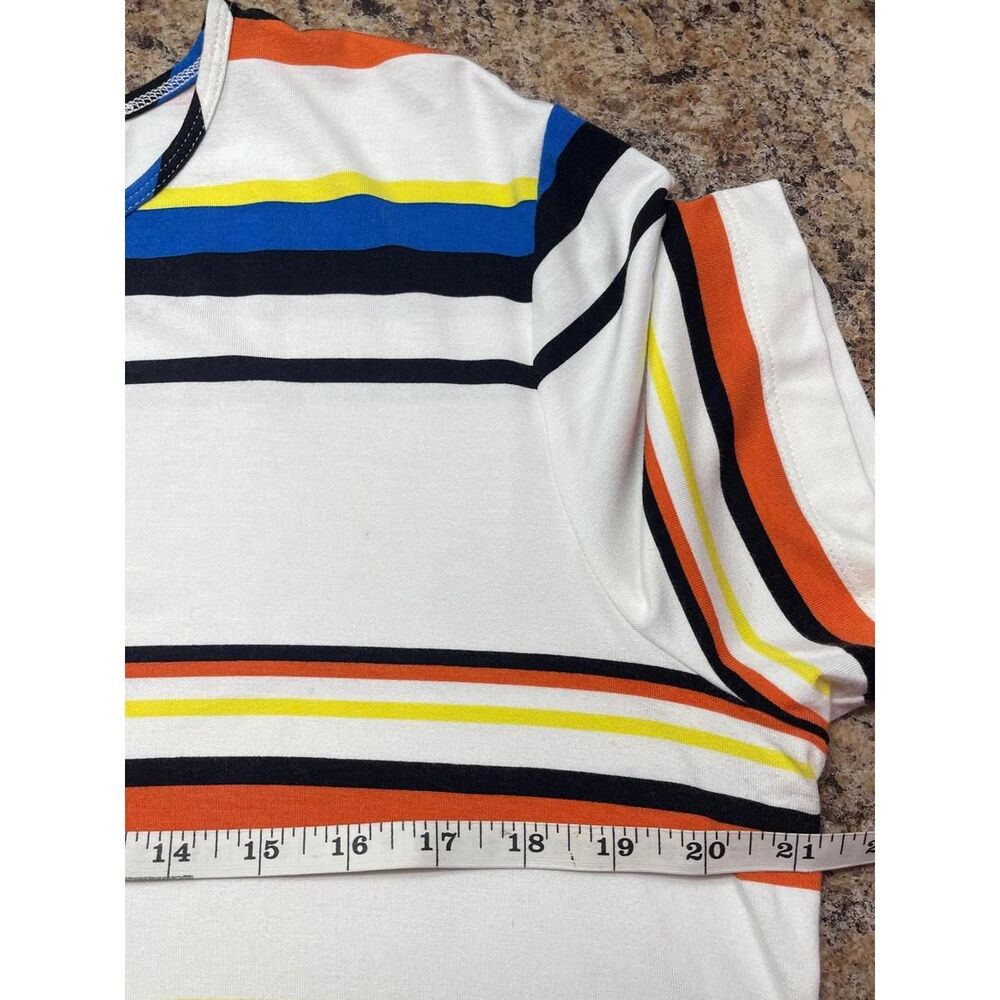 St. John Sport Womens XL Multi Color Striped Short Sleeve Rayon Knit Top White - Picture 7 of 7